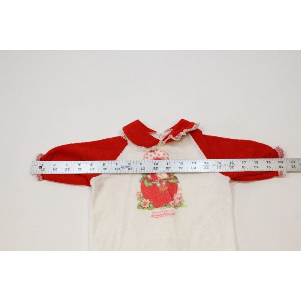Vintage 80' Strawberry Shortcake White/Red Footed Pajamas Size‎ L Terry Cloth